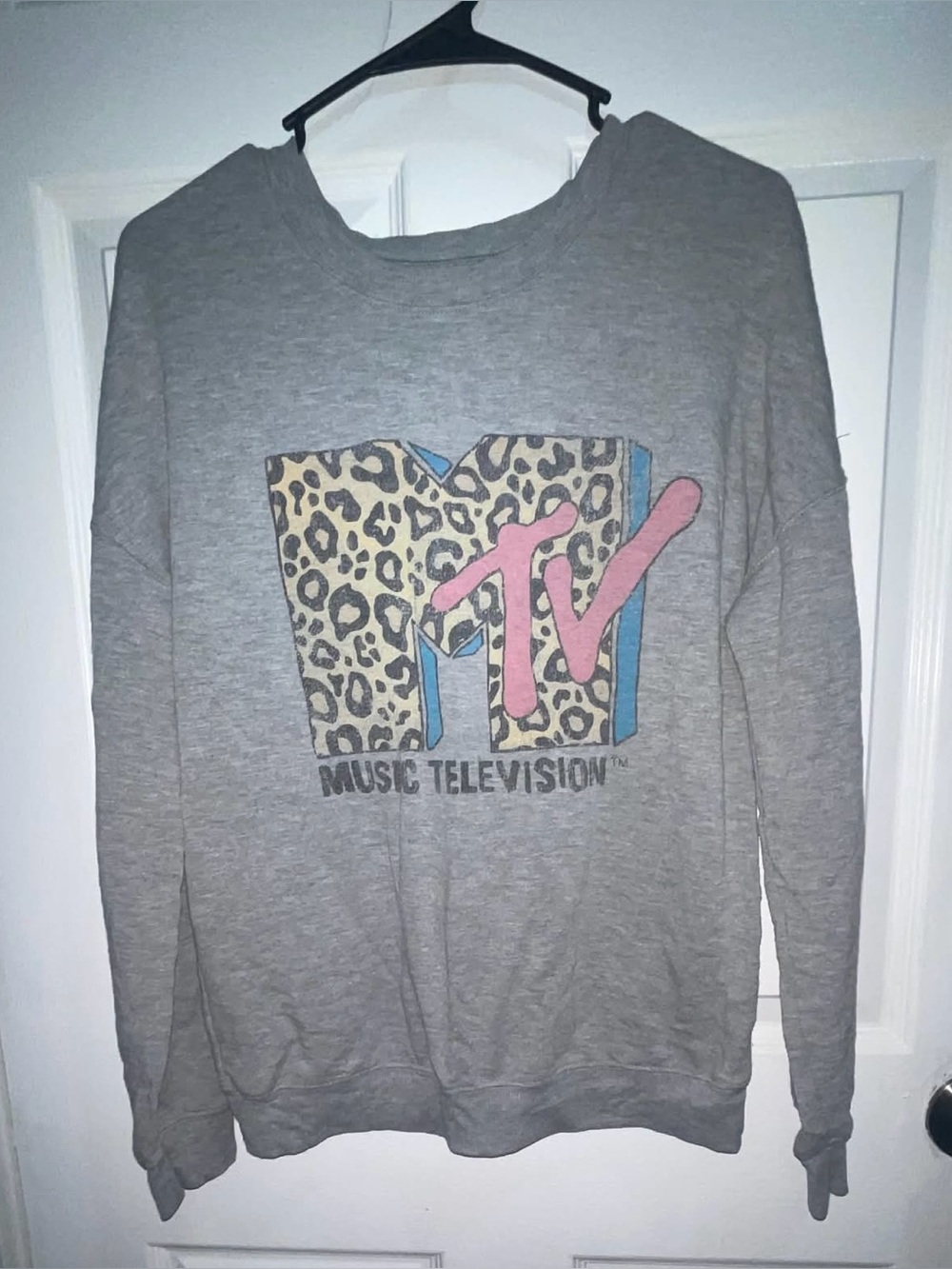 MTV Gray Sweatshirt with Leopard Logo and Pink Accent